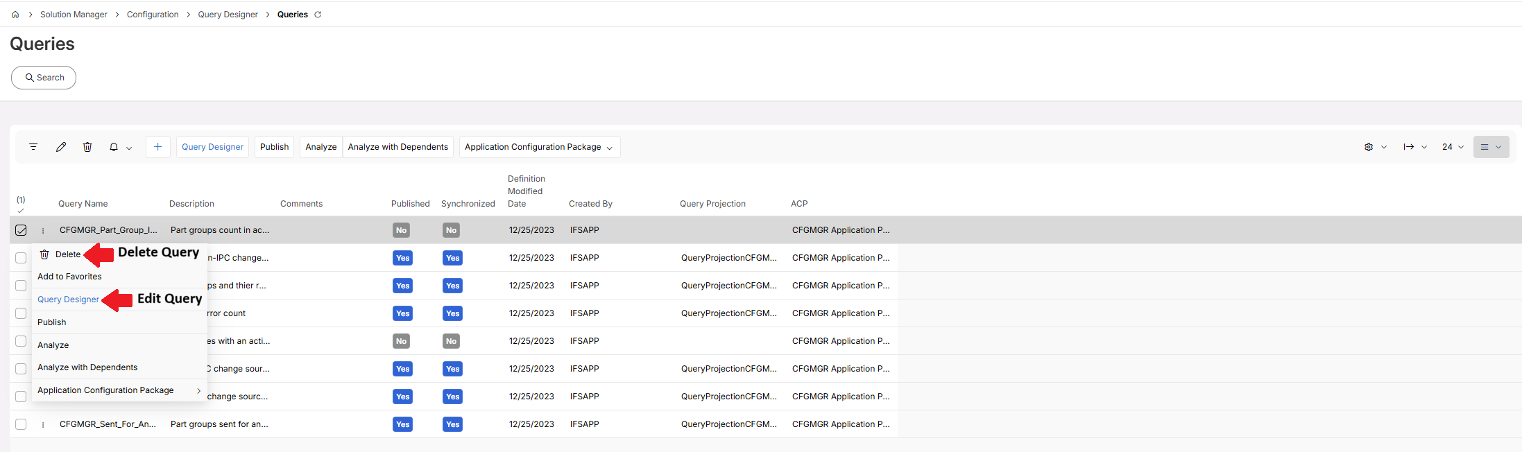 Edit/Delete Query in Query Overview Page
