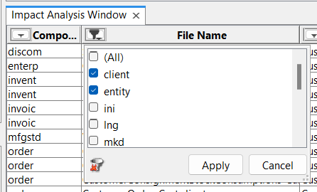 impact analyzer tool file extension filter