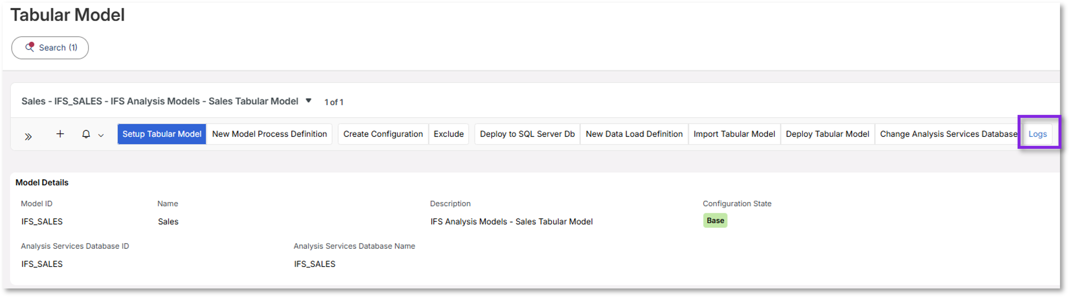 Analysis Models - Tabular :Logs - Technical Documentation For IFS Cloud