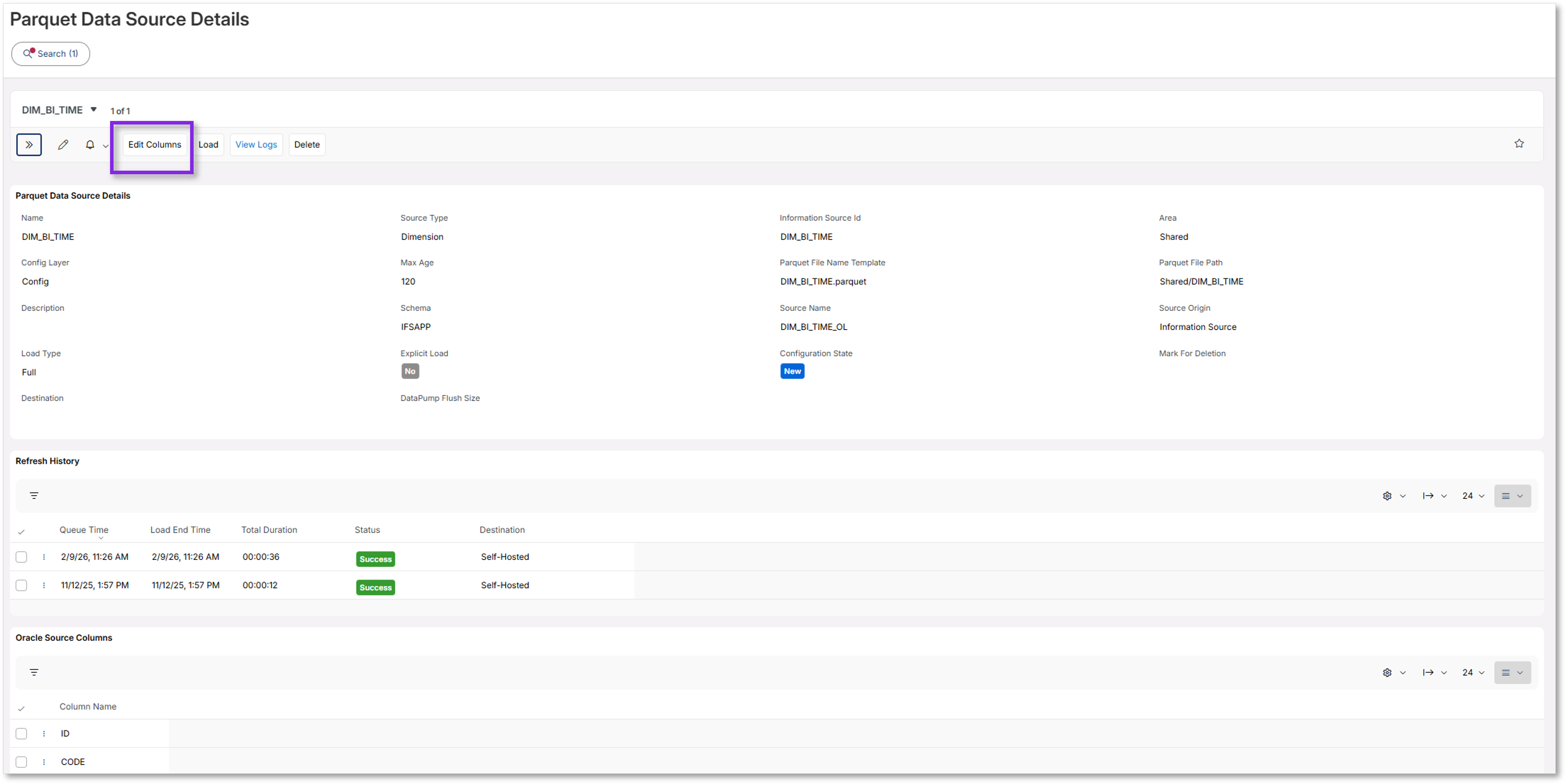 Edit Parquet Data Sources - Technical Documentation For IFS Cloud