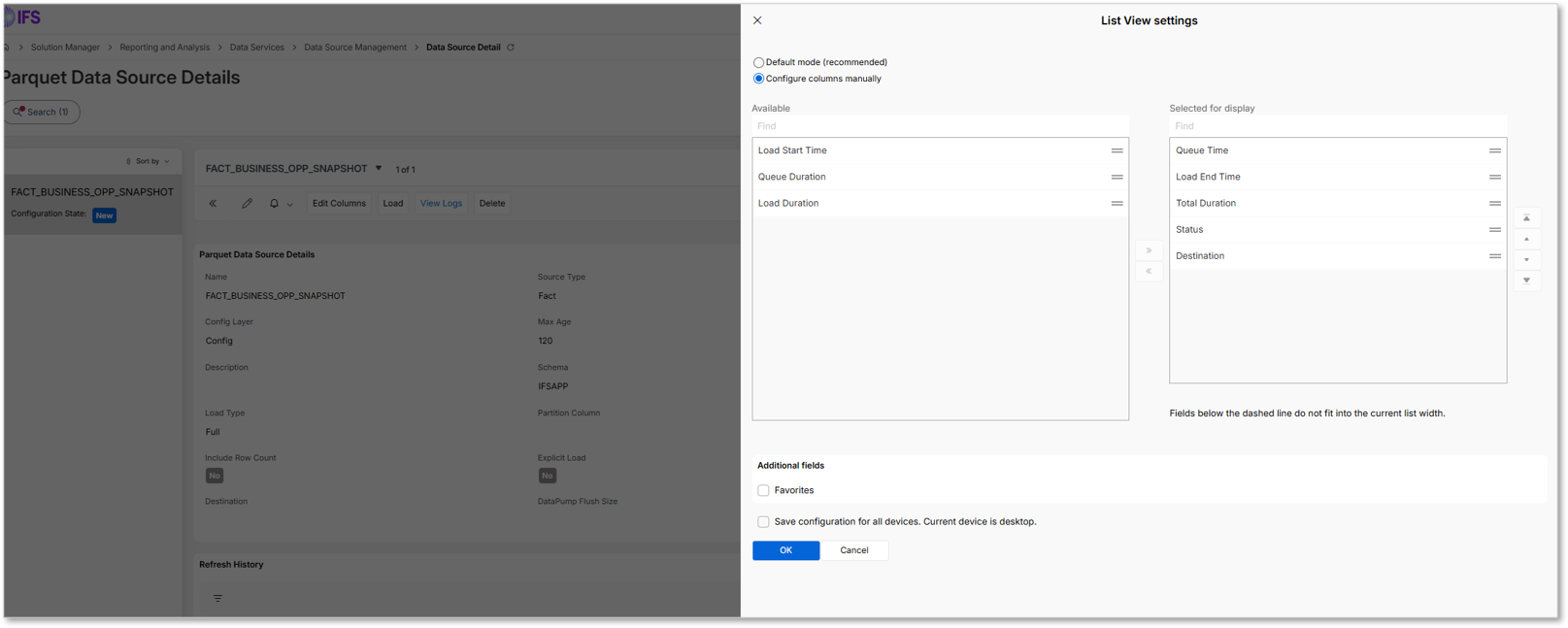 Parquet Data Source Load History - Technical Documentation For IFS Cloud