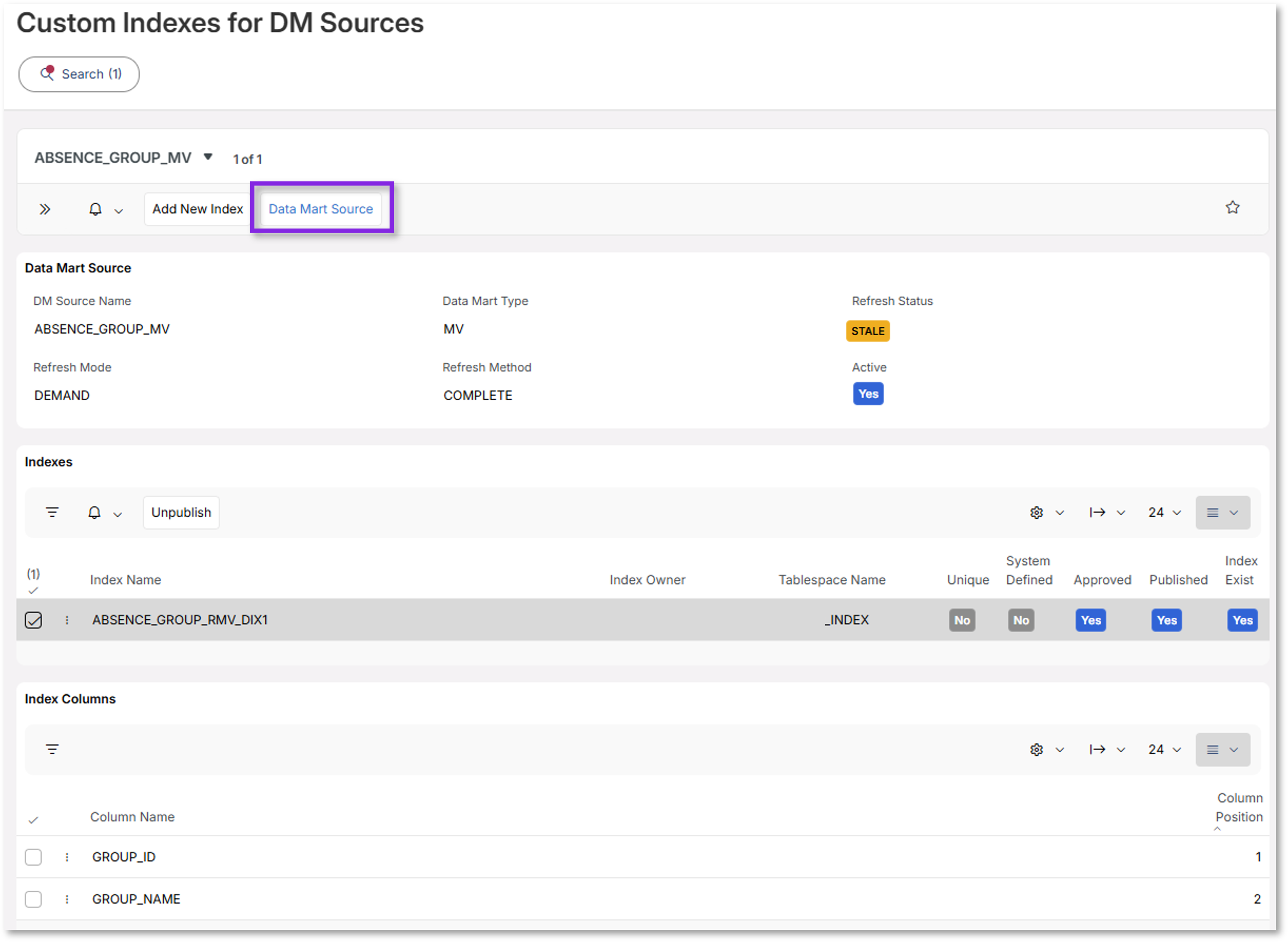 Custom Indexes for Data Mart Sources - Technical Documentation For IFS ...
