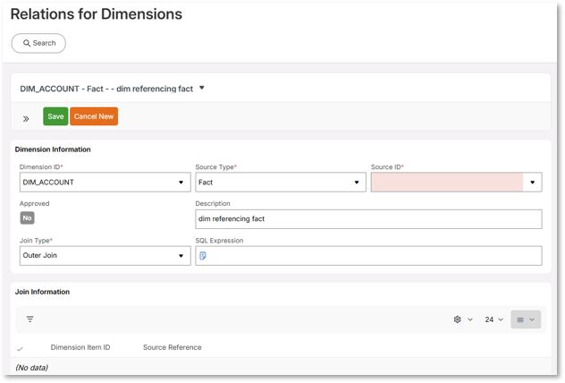 Source Relations for Dimensions - Technical Documentation For IFS Cloud