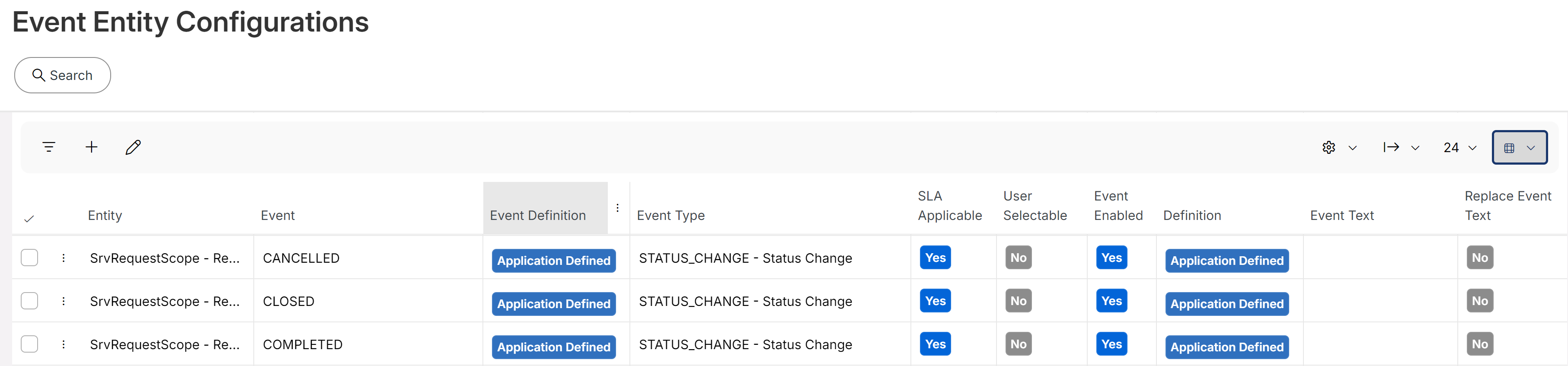 event entity configuration
