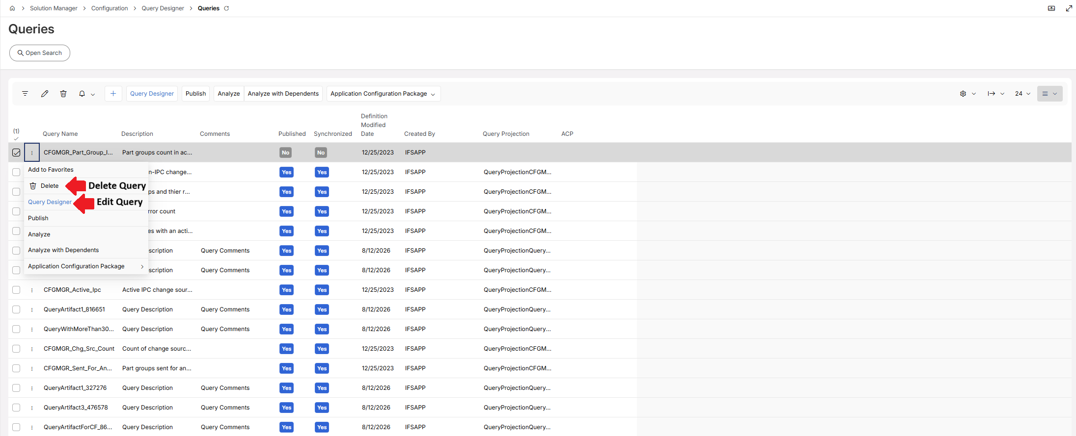 Edit/Delete Query in Query Overview Page