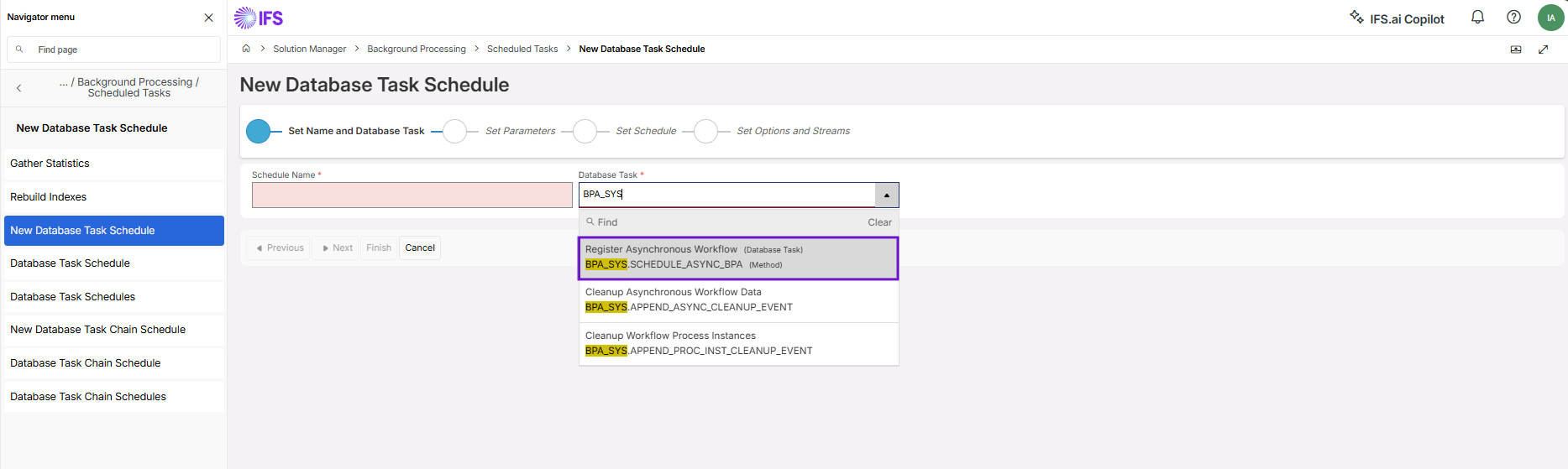 First step of Database Task Schedule creation