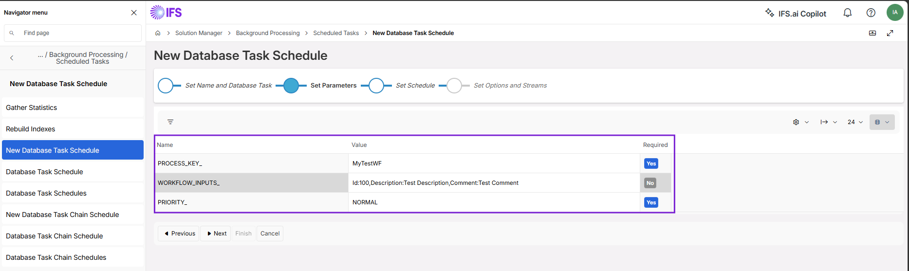 Second step of Database Task Schedule creation