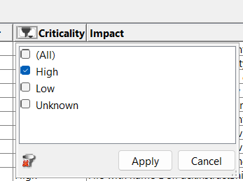 impact analyzer tool criticality filter