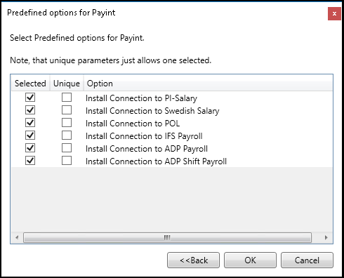 Dialog: Predefined Options for Payint