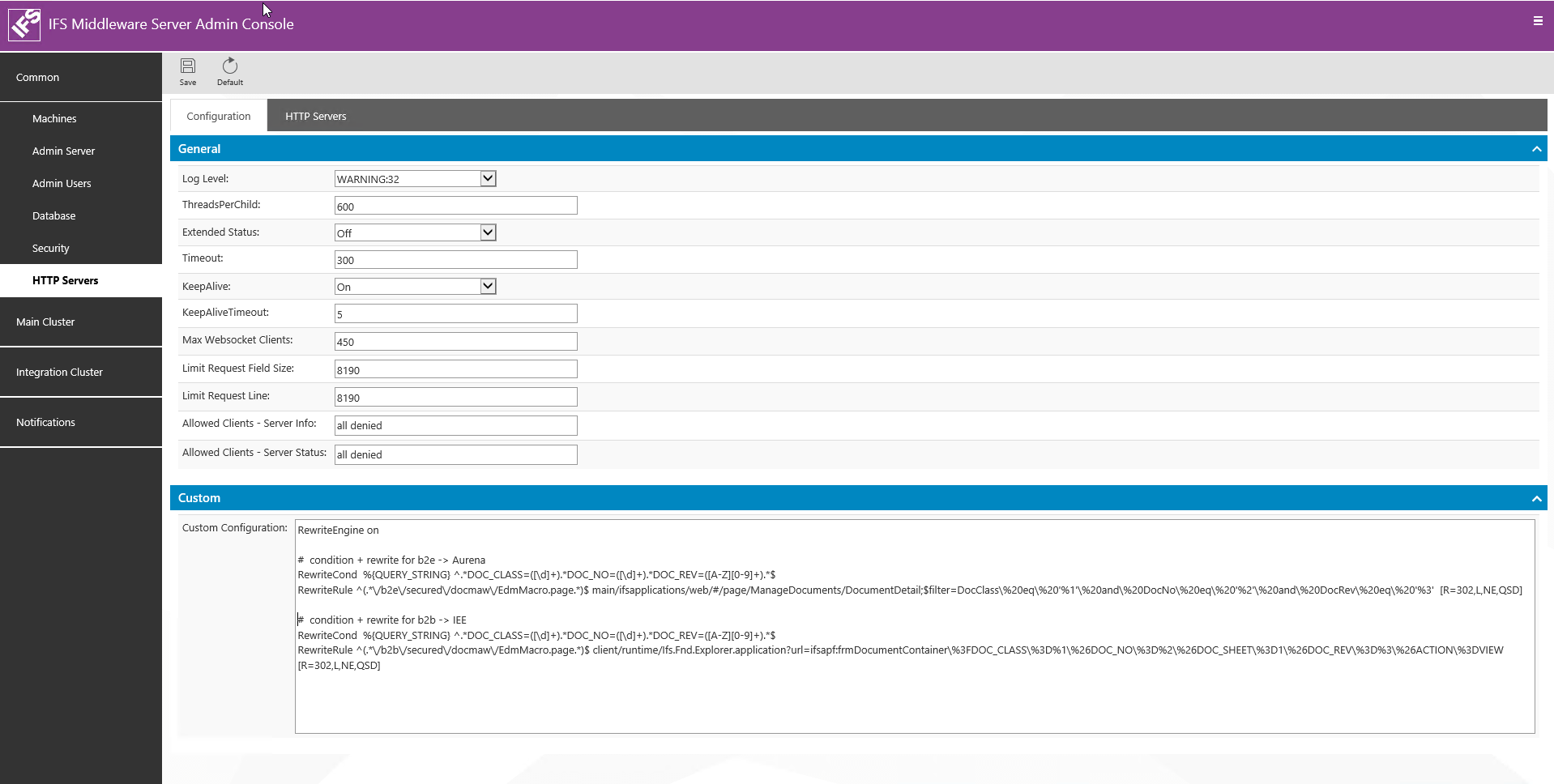 Screenshot of configuration for OHS