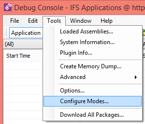 How to open debug mode configuration dialog