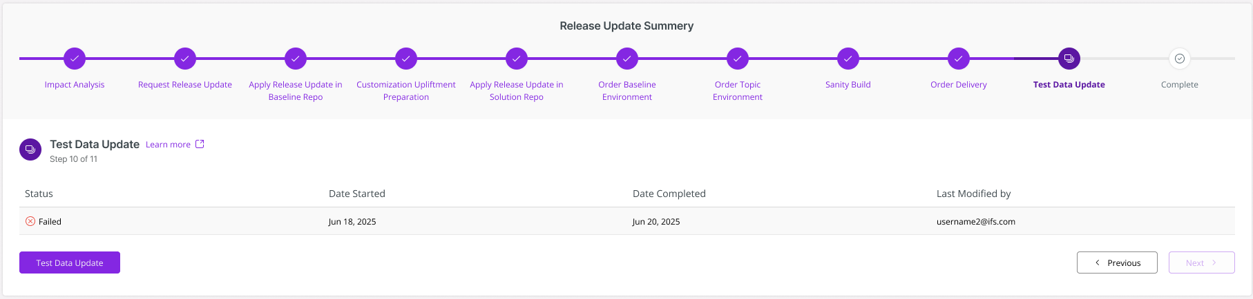 Test Data Update - LE Documentation For IFS Cloud